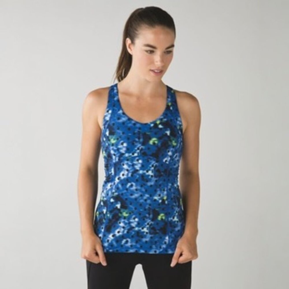 LULULEMON KANTO CATCH ME TANK IN WINDY BLOOM SAPPHIRE BLUE SIZE 6